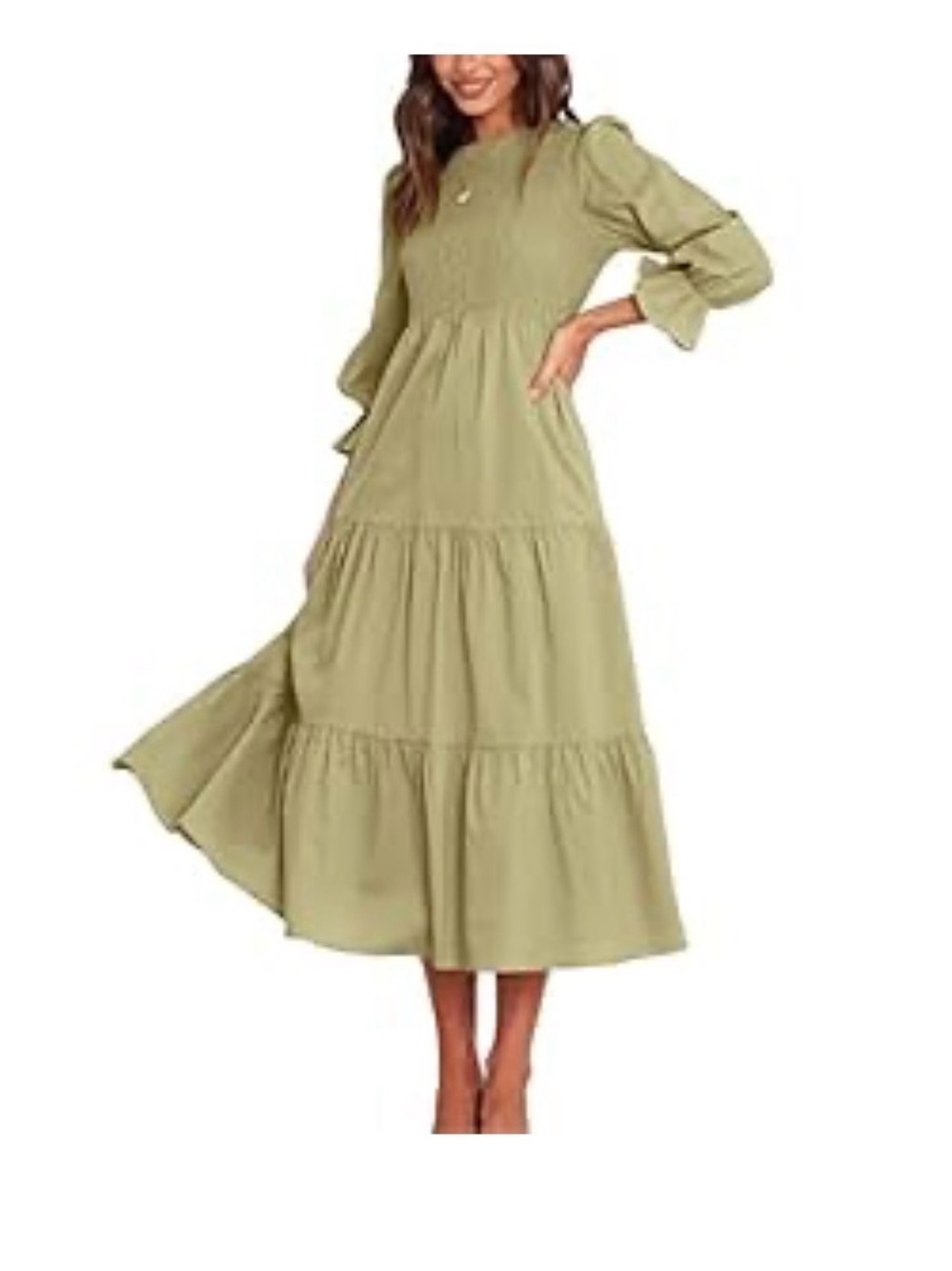 BTFBM Women Casual Long Sleeve Crew Neck Fall Dress in Olive